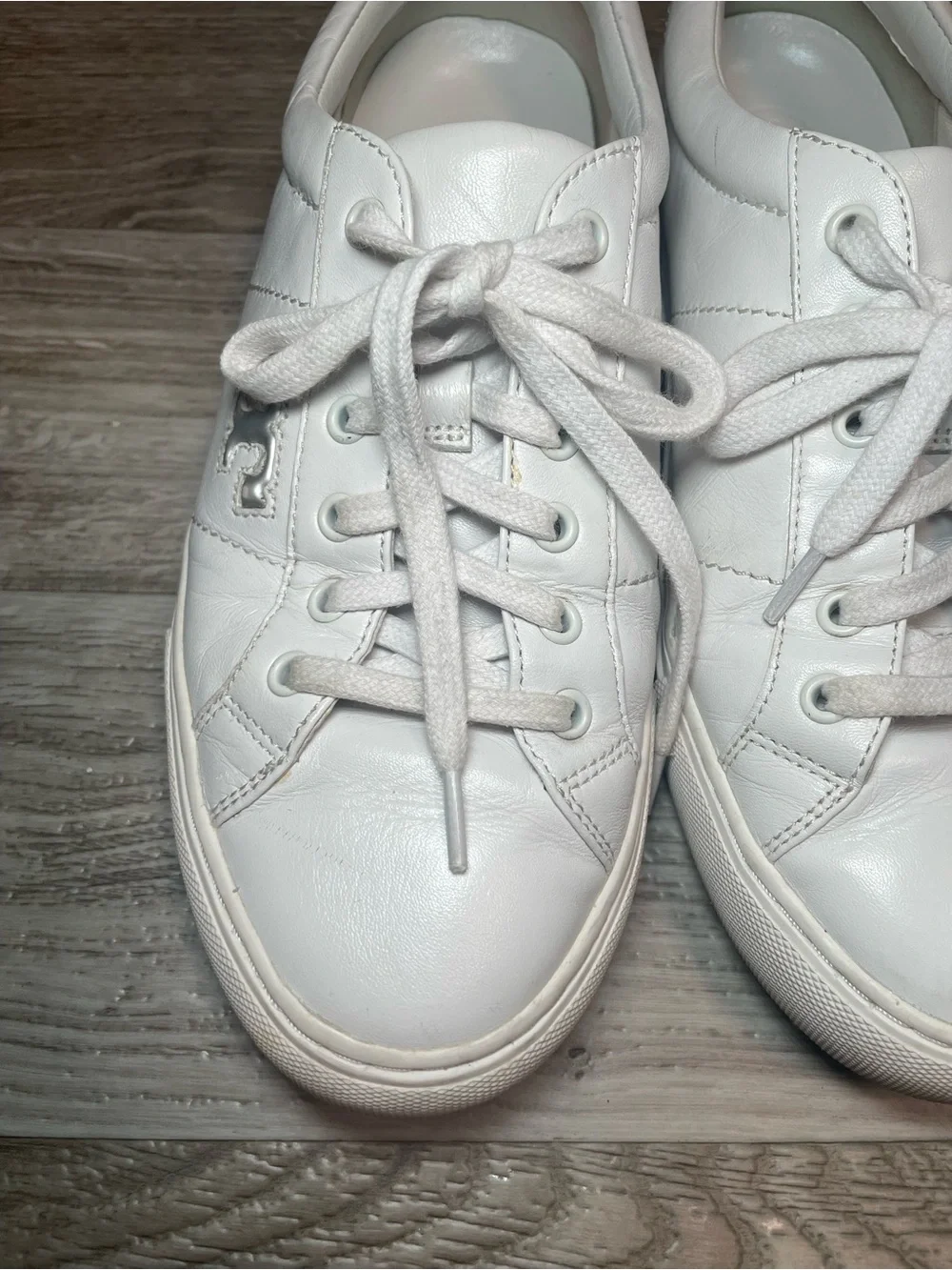 Tory Burch Amalia Shoes Women's Sz 9‎ White Leather Low Top Logo Sneakers 6098